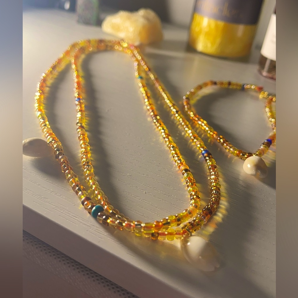 Yellow handcrafted waistbead and anklet set